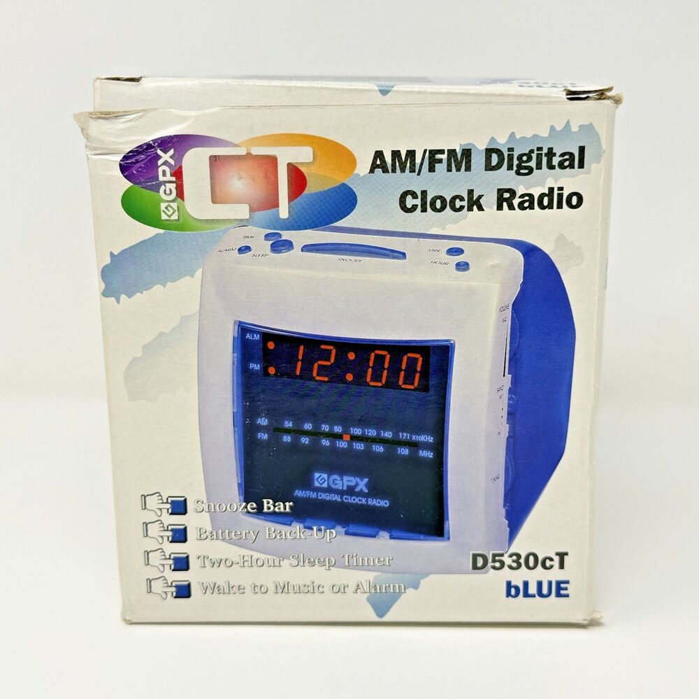 GPX Vintage Y2K Translucent Blue Digital Alarm Clock Radio New In Box Manuals